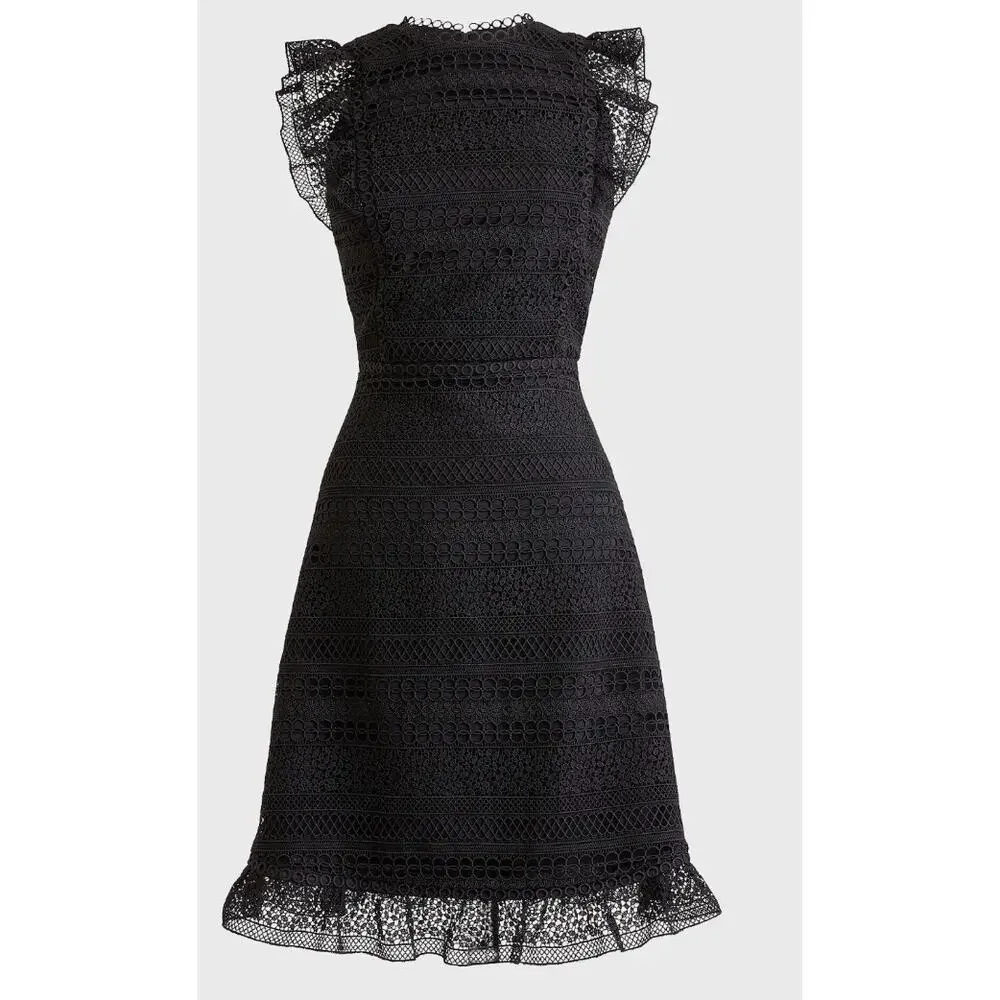 J.Crew Lace Black Cocktail Dress Cap Sleeve Size 2